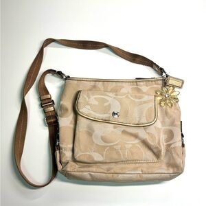 Coach Kyra Signature Khaki jacquard Lurex Crossbody Bag
